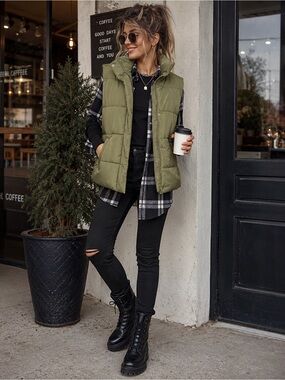 Falls Creek Olive Green Quilted Puffer Vest